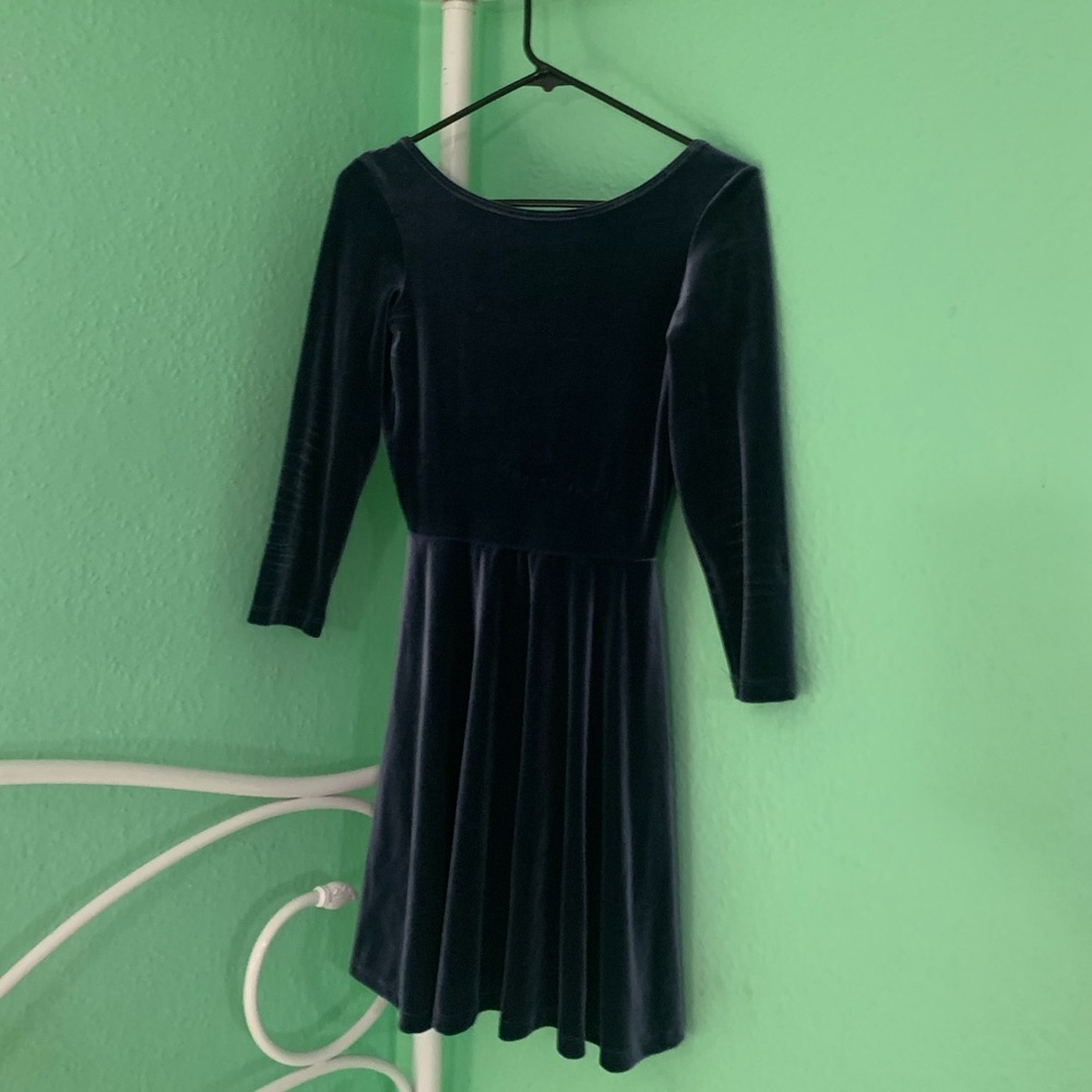 AA Long Sleeve Open Back Velvet Skater Dress L